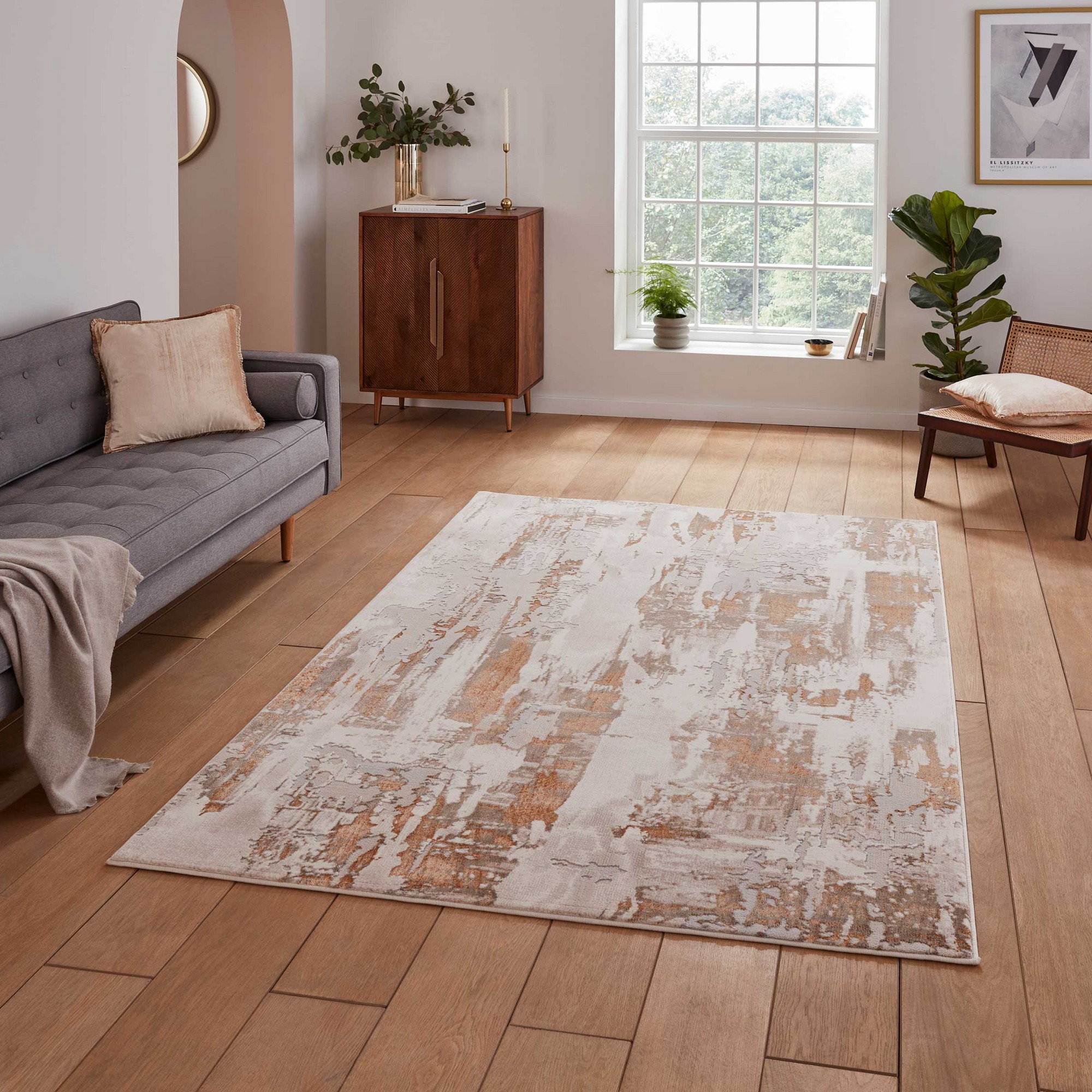 Apollo Gr579 Modern Abstract Distressed Rugs In Bronze Grey